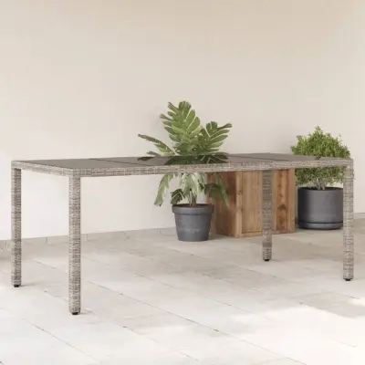 The Living Store Vrtna miza s stekleno ploščo siva 190x90x75 cm poli ratan - Vrtna Miza