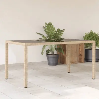The Living Store Vrtna miza s stekleno ploščo bež 150x90x75 cm poli ratan - Vrtna Miza