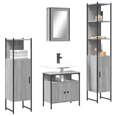 The Living Store Kopalniško pohištvo 4 kosi siva sonoma inženirski les - Komplet Kopalniškega Pohištva
