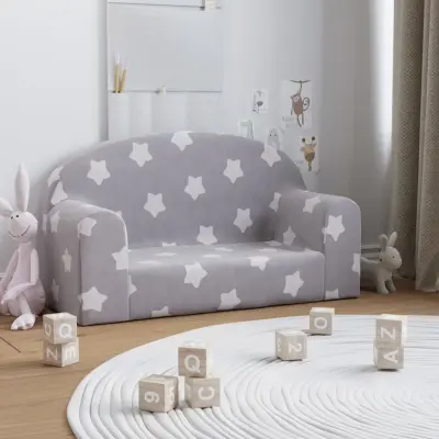 The Living Store Otroški kavč dvosed svetlo siv z zvezdicami mehak pliš - Otroški Kavč