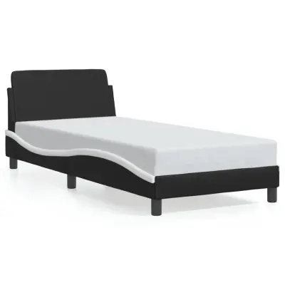 The Living Store Posteljni okvir z vzglavjem črn in bel 80x200 cm umetno usnje - Posteljni Okvir