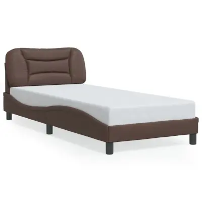 The Living Store Posteljni okvir z LED lučkami rjav 90x200 cm umetno usnje - Posteljni Okvir