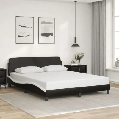 The Living Store Posteljni okvir z vzglavjem črn in bel 160x200 cm umetno usnje - Posteljni Okvir