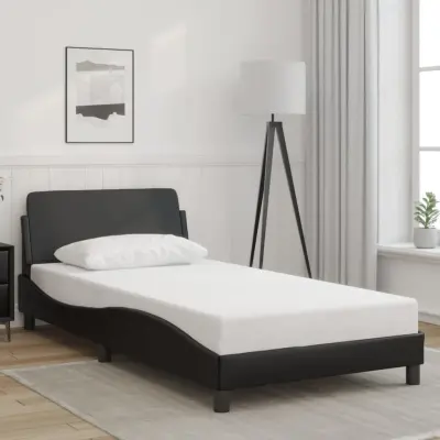 The Living Store Posteljni okvir z vzglavjem črn 100x200 cm umetno usnje - Posteljni Okvir