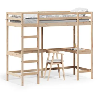 The Living Store Posteljni okvir z mizo 80x200 cm trdna borovina - Visoka Postelja