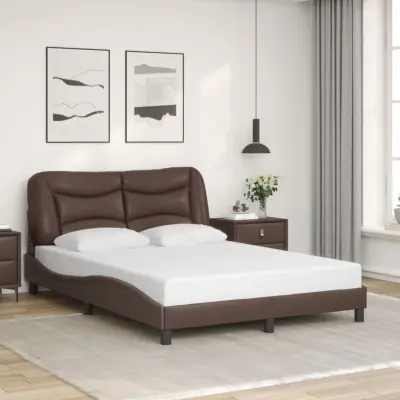 The Living Store Posteljni okvir z vzglavjem rjava 120x200 cm umetno usnje - Posteljni Okvir