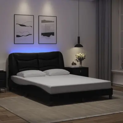 The Living Store Posteljni okvir z LED lučkami črn 140x200 cm umetno usnje - Posteljni Okvir