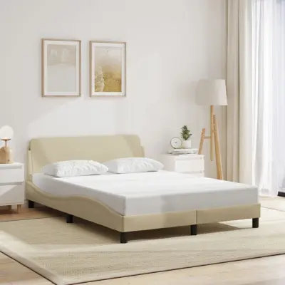 The Living Store Posteljni okvir brez vzmetnice krem 140x200 cm tkanina - Posteljni Okvir