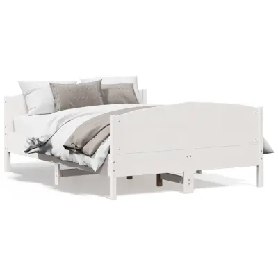 The Living Store Posteljni okvir brez vzmetnice bel 140x190 cm trdna borovina - Posteljni Okvir