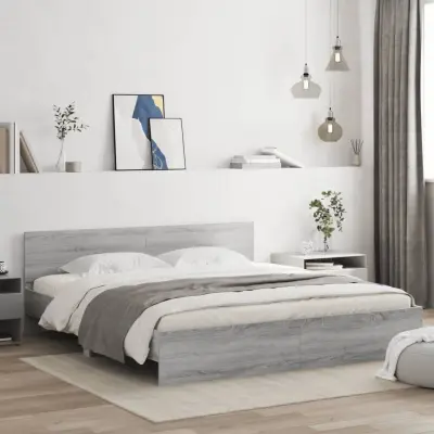 The Living Store Posteljni okvir z vzglavjem siva sonoma 160x200 cm - Posteljni Okvir