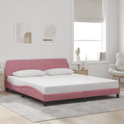 The Living Store Posteljni okvir z vzglavjem roza 180x200 cm žamet - Posteljni Okvir