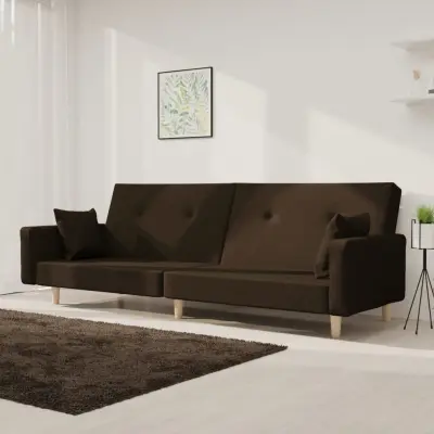 The Living Store Kavč dvosed z ležiščem in dvema blazinama temno rjavo blago - Raztegljiv Kavč