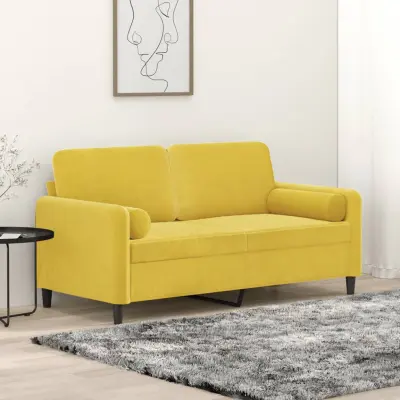 The Living Store Kavč dvosed z okrasnimi blazinami rumen 140 cm žamet - Dvosed