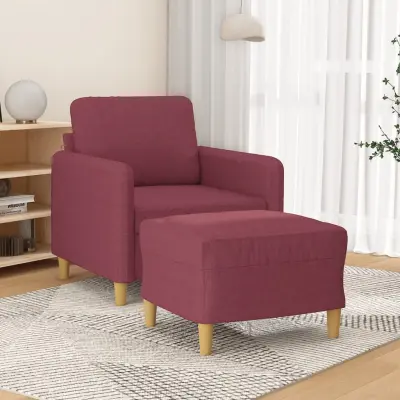 The Living Store Fotelj s stolčkom za noge vinsko rdeč 60 cm blago - Kavč S Stolčkom Za Noge
