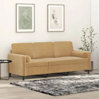 The Living Store Kavč trosed z okrasnimi blazinami rjav 180 cm žamet - Trosed