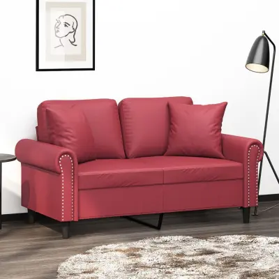 The Living Store Kavč dvosed z okrasnimi blazinami vinsko rdeč 120 cm um. usnje - Kavč Dvosed