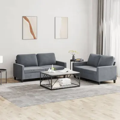 The Living Store Sedežna garnitura 2-delna z blazinami temno siv žamet - Sedežna Garnitura