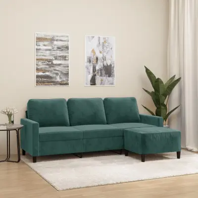 The Living Store Trosed s stolčkom za noge temno zelen 180 cm žamet - Trosed S Stolčkom Za Noge
