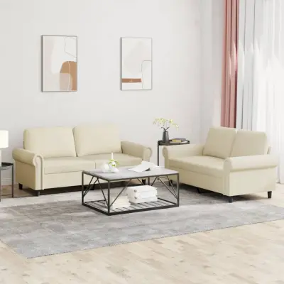 The Living Store Sedežna garnitura 2-delna z blazinami krem umetno usnje - Sedežna Garnitura