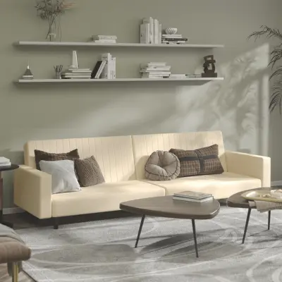 The Living Store Kavč dvosed z ležiščem krem žamet - Raztegljiv Kavč
