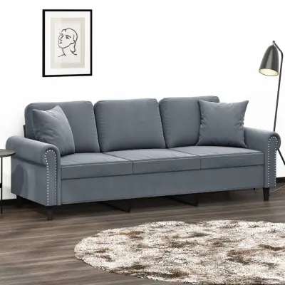 The Living Store Kavč trosed z okrasnimi blazinami temno siv 180 cm žamet - Trosed
