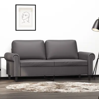 The Living Store Dvosed siv 140 cm umetno usnje - Kavč Dvosed