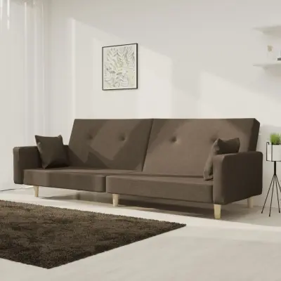 The Living Store Kavč dvosed z ležiščem in dvema blazinama taupe blago - Raztegljiv Kavč