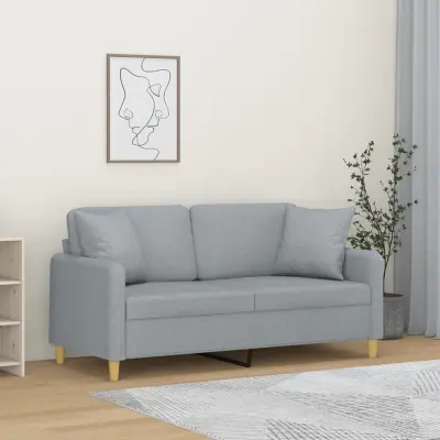 The Living Store Kavč dvosed z blazinami svetlo siv 140 cm blago - Kavč Dvosed
