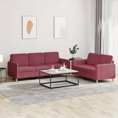 The Living Store Sedežna garnitura 2-delna z blazinami vinsko rdeče blago - Sedežna Garnitura