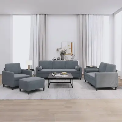 The Living Store Sedežna garnitura 4-delna z vzglavniki temno siv žamet - Sedežna Garnitura