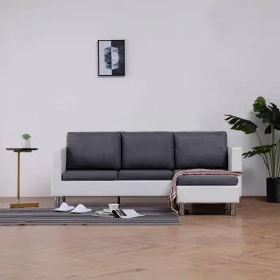 The Living Store Kavč trosed z blazinami belo umetno usnje - Kavč