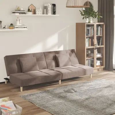 The Living Store Kavč dvosed z ležiščem in dvema blazinama taupe blago - Raztegljiv Kavč