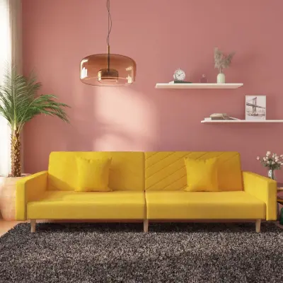 The Living Store Kavč dvosed z ležiščem in dvema blazinama rumeno blago - Raztegljiv Kavč