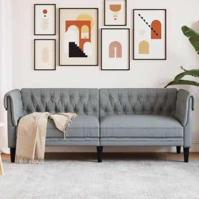 The Living Store Kavč trosed Chesterfield svetlo siva tkanina - Kavč Chesterfield