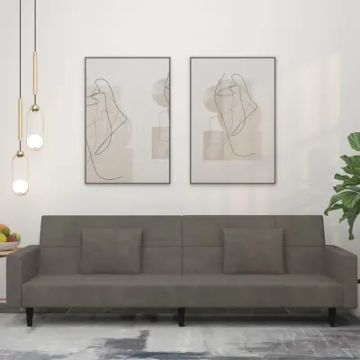 The Living Store Kavč dvosed z ležiščem in dvema blazinama temno siv žamet - Raztegljiv Kavč