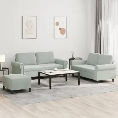 The Living Store Sedežna garnitura 3-delna z blazinami svetlo siv žamet - Sedežna Garnitura