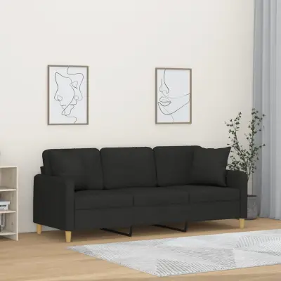The Living Store Kavč dvosed z blazinami črn 180 cm blago - Trosed