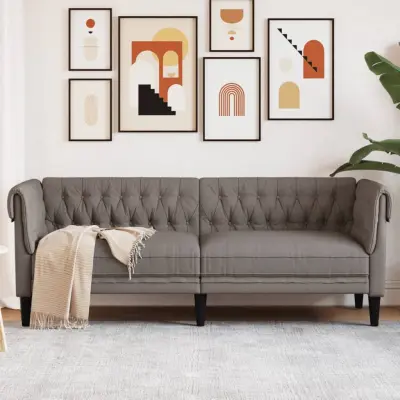 The Living Store Kavč trosed Chesterfield taupe tkanina - Kavč Chesterfield