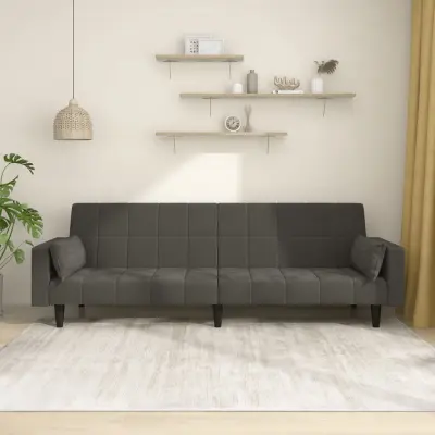 The Living Store Kavč dvosed z ležiščem in dvema blazinama temno siv žamet - Raztegljiv Kavč