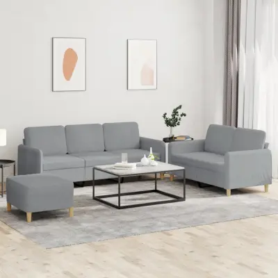 The Living Store Sedežna garnitura 3-delna z blazinami svetlo sivo blago - Sedežna Garnitura