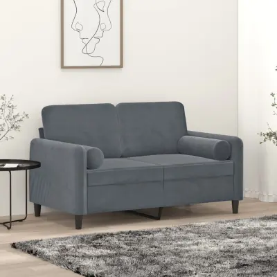 The Living Store Kavč dvosed z okrasnimi blazinami temno siv 120 cm žamet - Dvosed