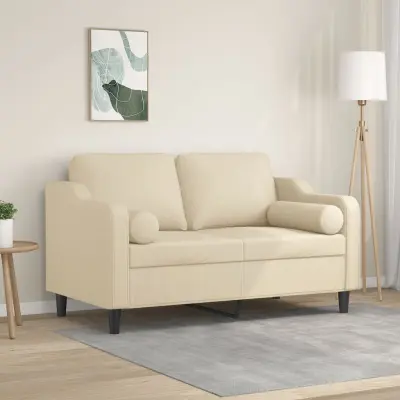 The Living Store Kavč dvosed z blazinami krem 120 cm blago - Kavč Dvosed