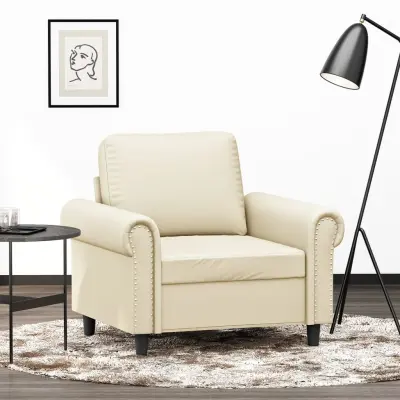 The Living Store Fotelj krem 60 cm umetno usnje - Enosed