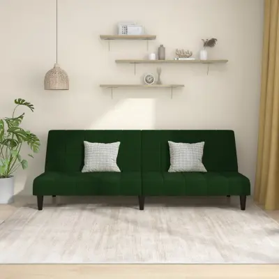 The Living Store Kavč dvosed z ležiščem temno zelen žamet - Raztegljiv Kavč