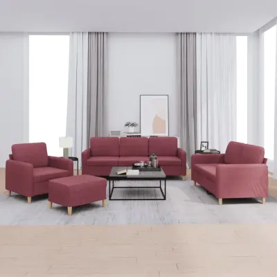 The Living Store Sedežna garnitura 4-delna z blazinami vinsko rdeče blago - Sedežna Garnitura