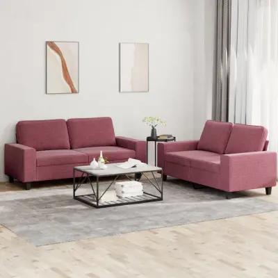 The Living Store Sedežna garnitura 2-delna vinsko rdeče blago - Sedežna Garnitura