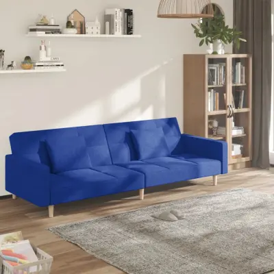 The Living Store Kavč dvosed z ležiščem in dvema blazinama modro blago - Raztegljiv Kavč