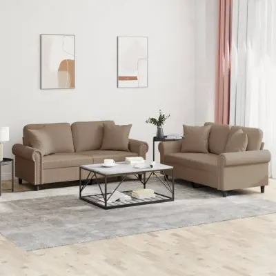 The Living Store Sedežna garnitura z vzglavniki 2-delna kapučino umetno usnje - Sedežna Garnitura