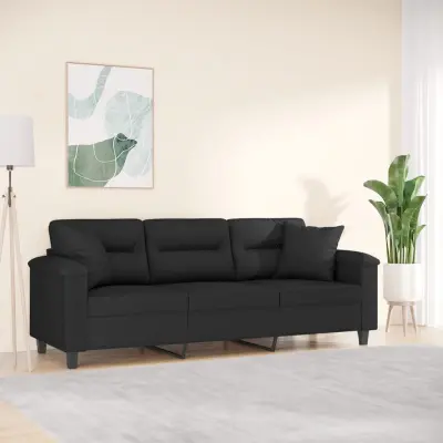 The Living Store Trosed z blazinami črn 180 cm tkanina iz mikrovlaken - Trosed