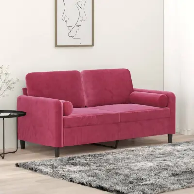 The Living Store Kavč dvosed z blazinami vinsko rdeč 140 cm žamet - Dvosed